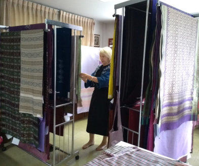 Susan selecting textiles.