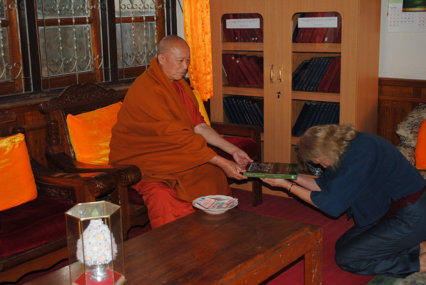 In Shan States presenting a copy of my book "The Shan" to the abbot of a temple in Keng Tung, 2011.